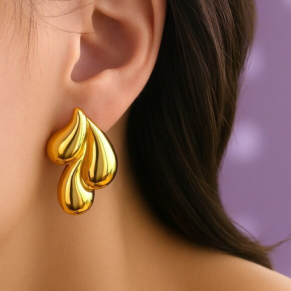๐๏ธ18K Gold Plated Stainless Steel Drop Earrings - Unique Teardrop Trendy Design - Picture 11 of 11